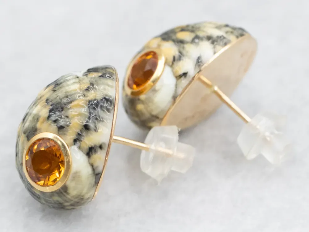 Gegalvaniseerd Trianon Citrine and Shell Stud Earrings