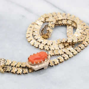 Gegalvaniseerd Victorian Era Koraal Cameo Lariat Necklace