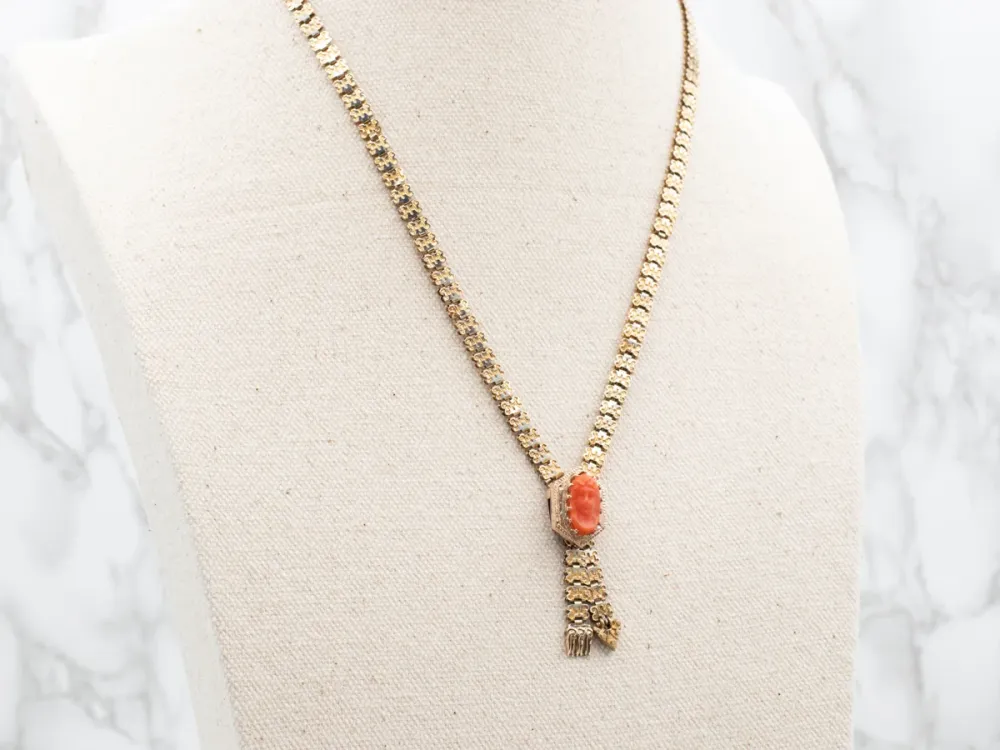 Gegalvaniseerd Victorian Era Koraal Cameo Lariat Necklace