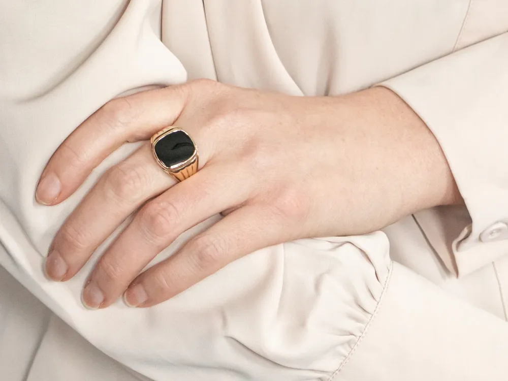 Gegalvaniseerd Vintage Men's Zwart Onyx Statement Ring