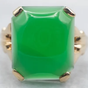 Gegalvaniseerd Yellow Gouden Rectangle Cut Green Onyx Cabochon Solitaire Ring