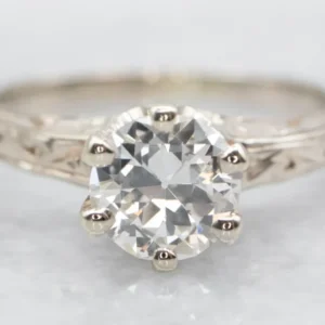 GIA Gekeurd European Round Brilliant Diamond Solitaire Engagement Ring