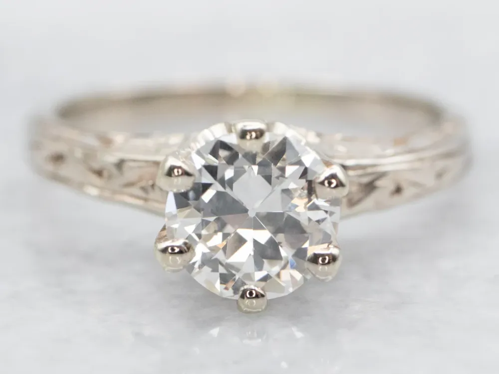 GIA Gekeurd European Round Brilliant Diamond Solitaire Engagement Ring