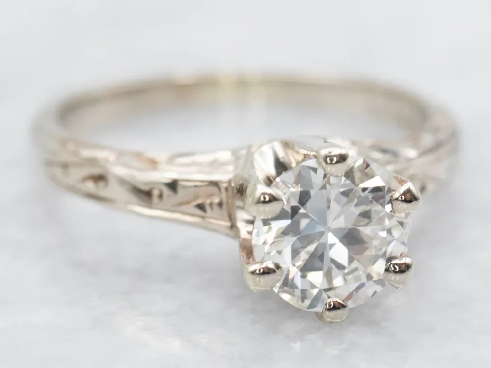 GIA Gekeurd European Round Brilliant Diamond Solitaire Engagement Ring