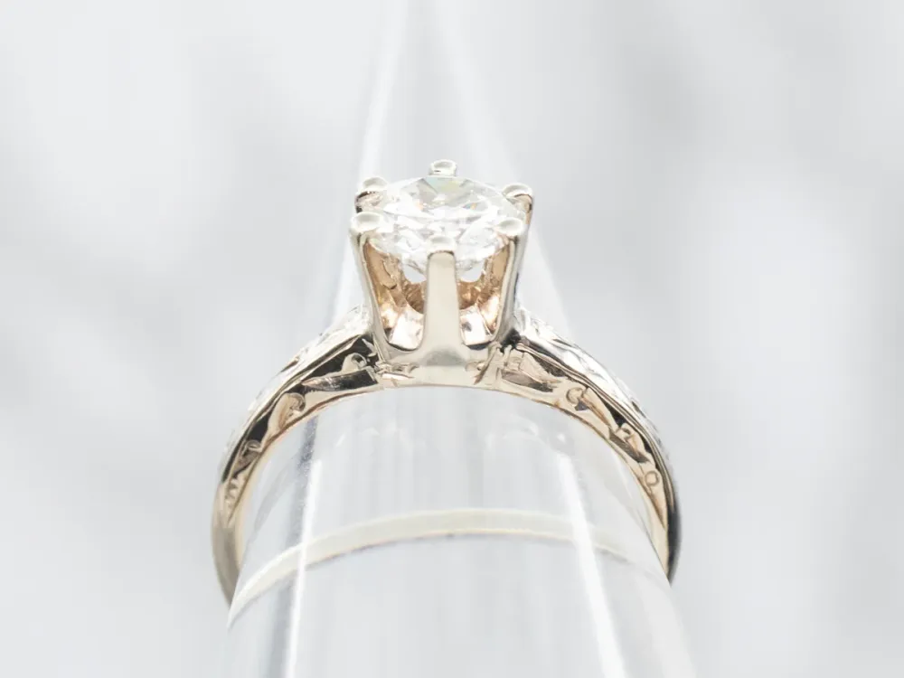 GIA Gekeurd European Round Brilliant Diamond Solitaire Engagement Ring