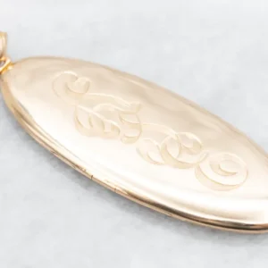 Gold "ATE" Ingekerfd Elongated Oval Locket met CE-Keurmerk