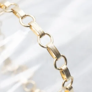 Gold Rolo and Lined Oval Link Bracelet
