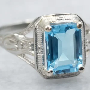 Gorgeous London Blauw Topaz Art Deco Ring met CE-Keurmerk