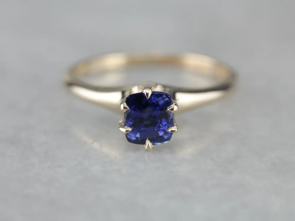 Gorgeous Royal Blauw Sapphire Solitaire Ring - DIN Norm
