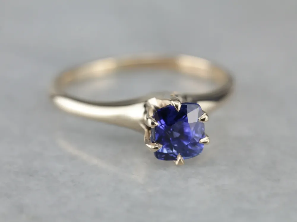 Gorgeous Royal Blauw Sapphire Solitaire Ring - DIN Norm
