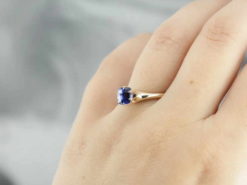 Gorgeous Royal Blauw Sapphire Solitaire Ring - DIN Norm