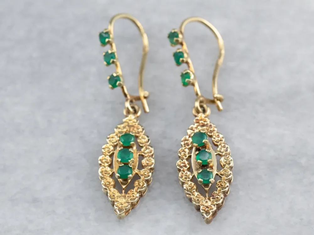 Green Onyx Gouden Marquise Drop Earrings
