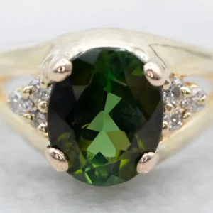 Green Tourmaline and Diamond Ring