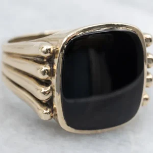 Grooved Gold Black Onyx Statement Ring