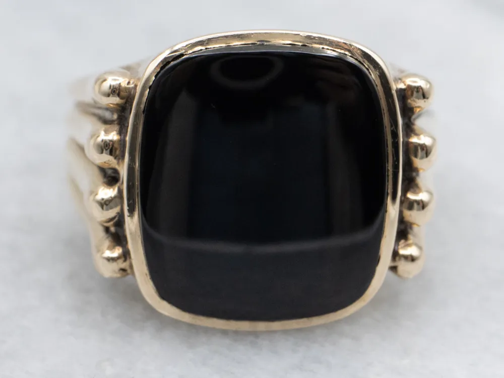 Grooved Gold Black Onyx Statement Ring