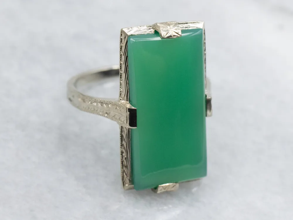 Hand-Engraved Groen Onyx Art Deco Era Ring