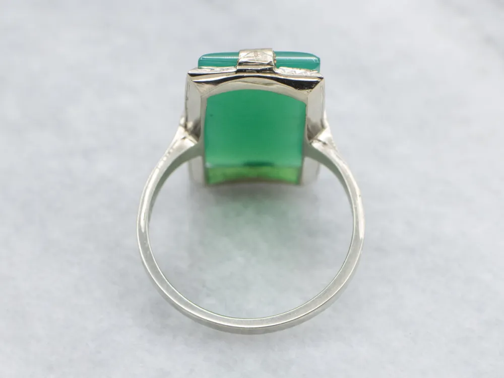 Hand-Engraved Groen Onyx Art Deco Era Ring