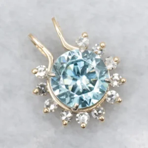 Icy Blue Zircon and Diamond Halo Pendant