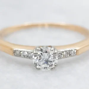 Industrieel Zwaar Belast 1940s European Cut Diamond Engagement Ring