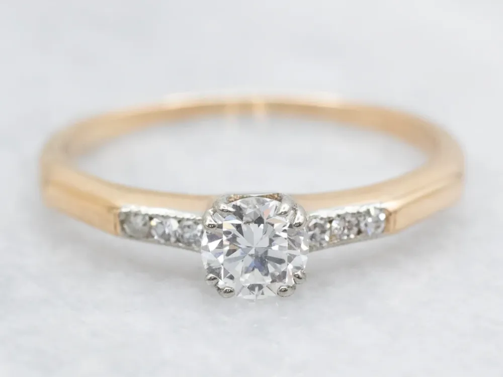 Industrieel Zwaar Belast 1940s European Cut Diamond Engagement Ring