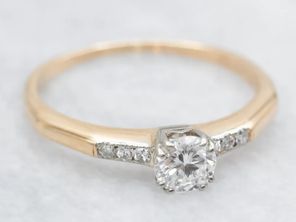 Industrieel Zwaar Belast 1940s European Cut Diamond Engagement Ring