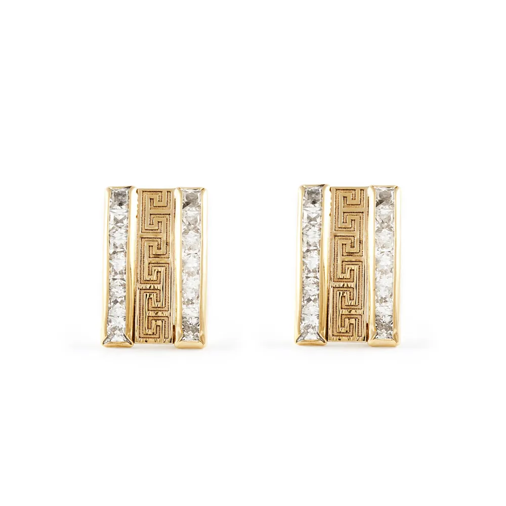 Industrieel Zwaar Belast 9ct Yellow Goud Rectangular Cubic Zirconia Earrings
