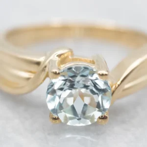 Industrieel Zwaar Belast Afgewerkt Gold Blue Topaz Solitaire Bypass Ring