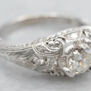 Industrieel Zwaar Belast Art Deco Reproduction Diamond Engagement Ring