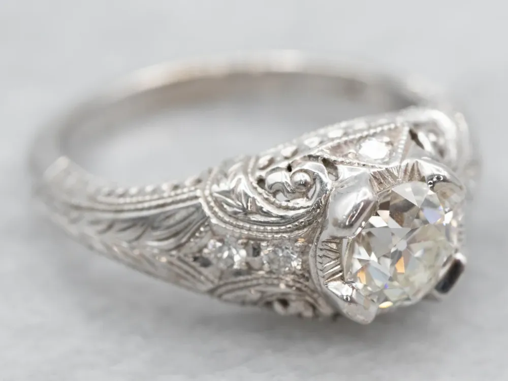Industrieel Zwaar Belast Art Deco Reproduction Diamond Engagement Ring
