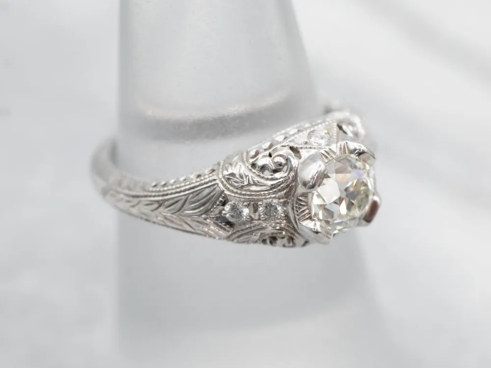 Industrieel Zwaar Belast Art Deco Reproduction Diamond Engagement Ring