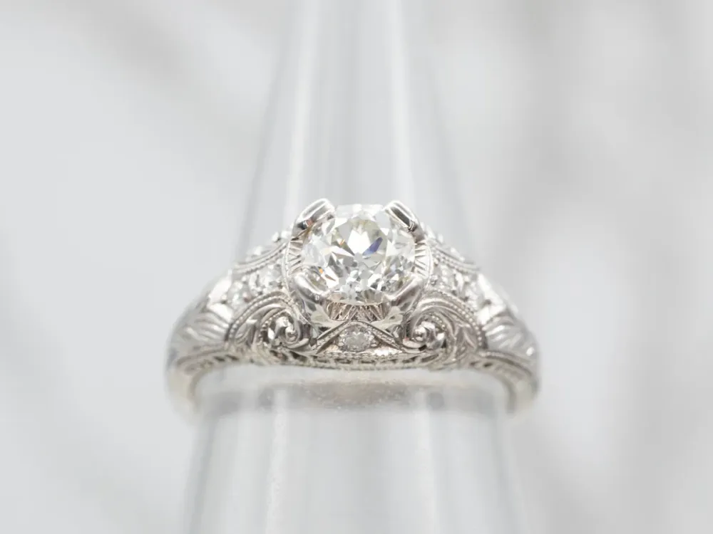 Industrieel Zwaar Belast Art Deco Reproduction Diamond Engagement Ring