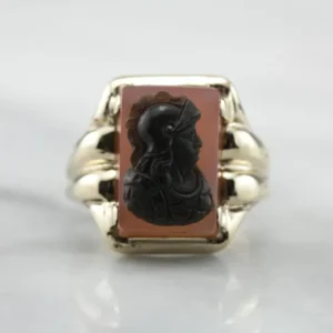 Industrieel Zwaar Belast Carnelian Uitgesneden Cameo Statement Ring