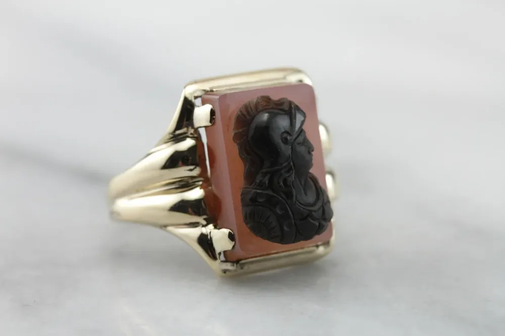 Industrieel Zwaar Belast Carnelian Uitgesneden Cameo Statement Ring