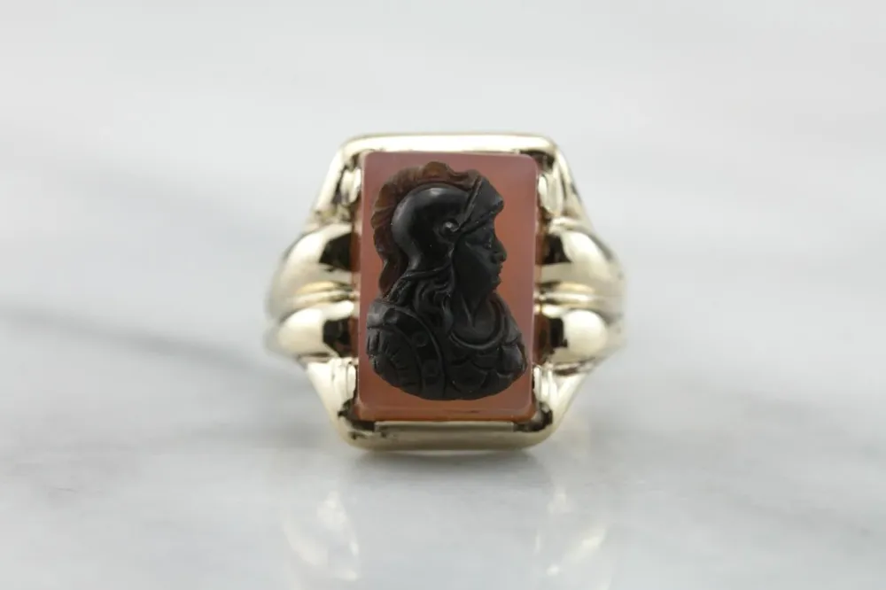Industrieel Zwaar Belast Carnelian Uitgesneden Cameo Statement Ring