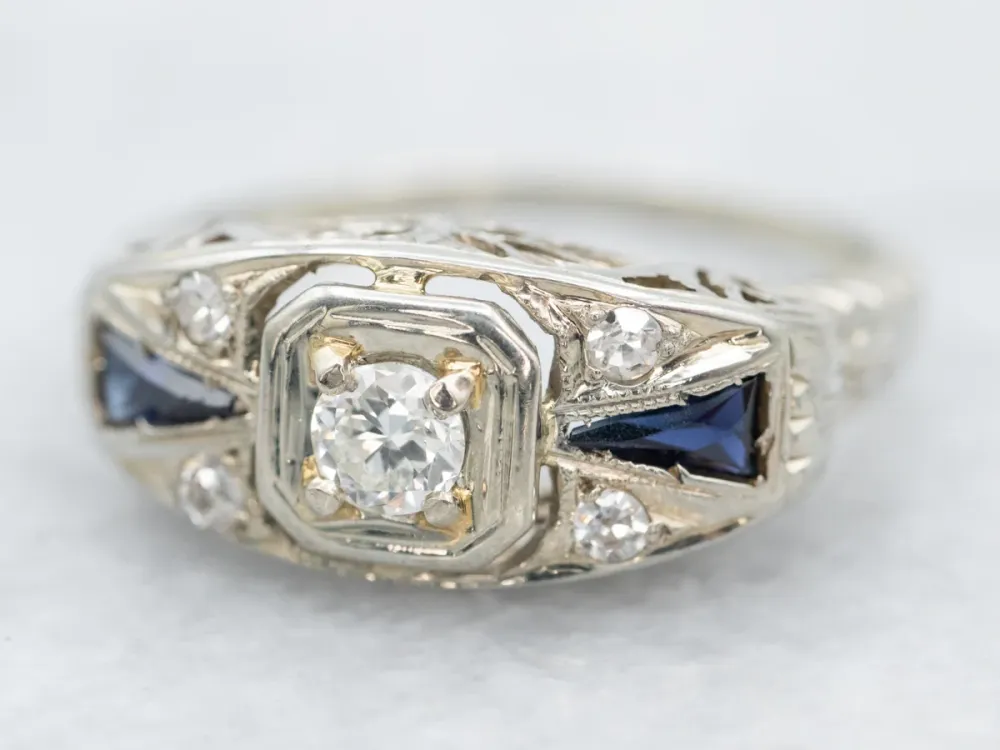 Industrieel Zwaar Belast Floral Art Deco Diamond Engagement Ring
