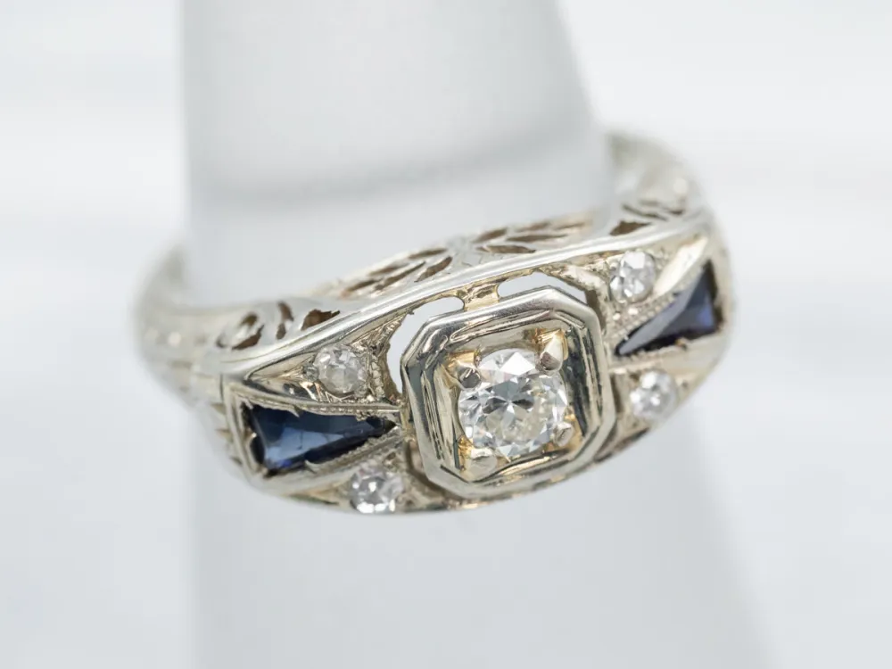Industrieel Zwaar Belast Floral Art Deco Diamond Engagement Ring