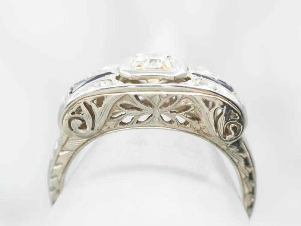 Industrieel Zwaar Belast Floral Art Deco Diamond Engagement Ring