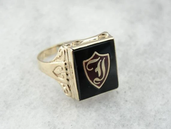 Industrieel Zwaar Belast Kinsley & Sons Mens Onyx Shield Ring