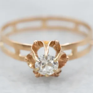 Industrieel Zwaar Belast Lovely Old Mine Cut Diamond Buttercup Ring