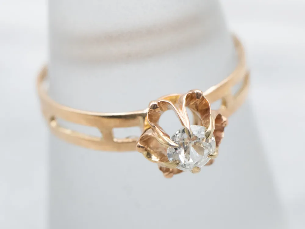 Industrieel Zwaar Belast Lovely Old Mine Cut Diamond Buttercup Ring