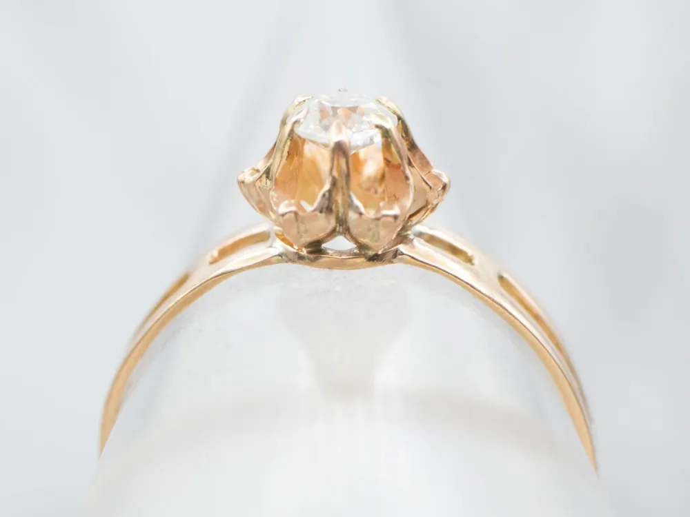 Industrieel Zwaar Belast Lovely Old Mine Cut Diamond Buttercup Ring