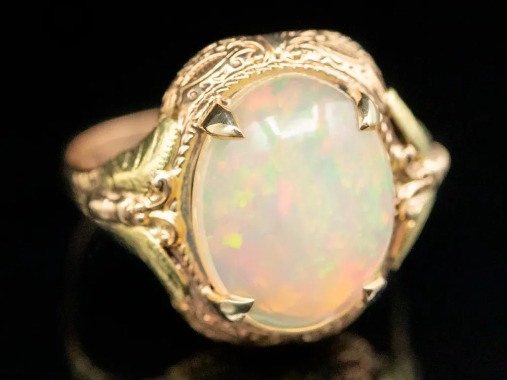 Industrieel Zwaar Belast Ornate Art Nouveau Butterfly Opal Ring