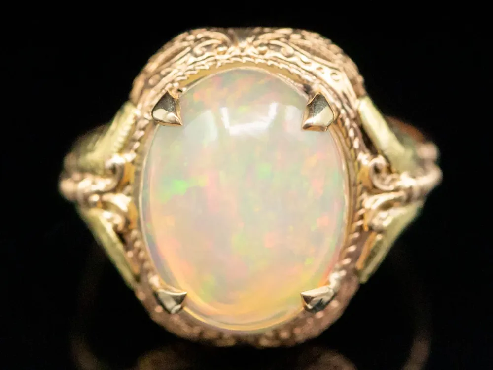 Industrieel Zwaar Belast Ornate Art Nouveau Butterfly Opal Ring