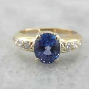 Industrieel Zwaar Belast Periwinkle Zeeblauw Sapphire Engagement Ring Diamond Accented Shoulders