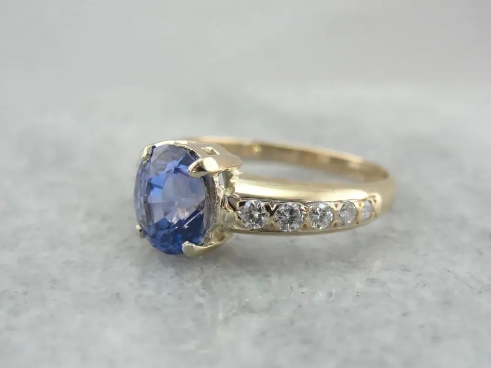 Industrieel Zwaar Belast Periwinkle Zeeblauw Sapphire Engagement Ring Diamond Accented Shoulders