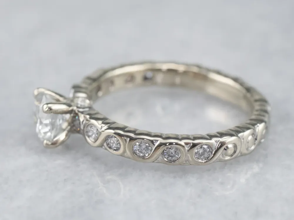 Industrieel Zwaar Belast Scrolling Diamond Engagement Ring