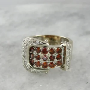 Industrieel Zwaar Belast Sparkling Zacht oranje and White Diamond Belt Buckle Ring