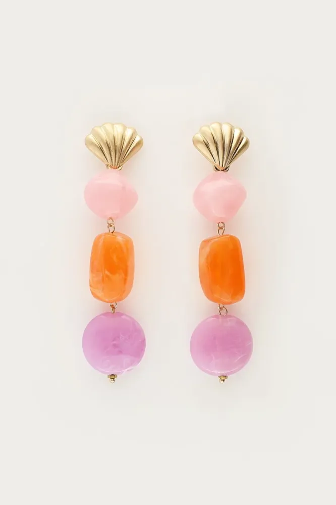 Industrieel Zwaar Belast Statement Drop Earrings Shell & Resin Stones