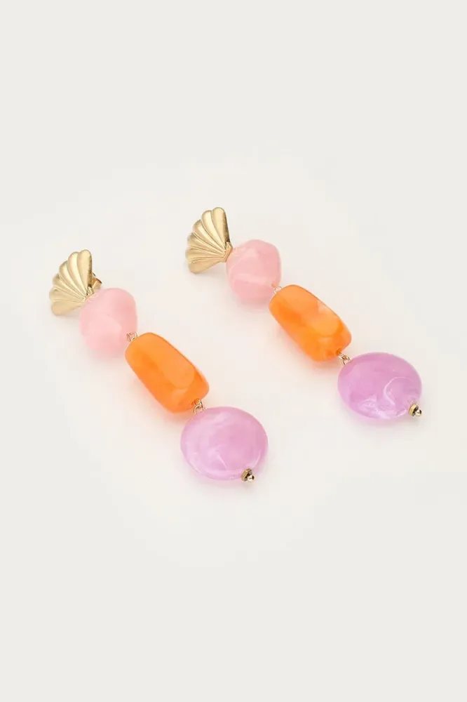 Industrieel Zwaar Belast Statement Drop Earrings Shell & Resin Stones