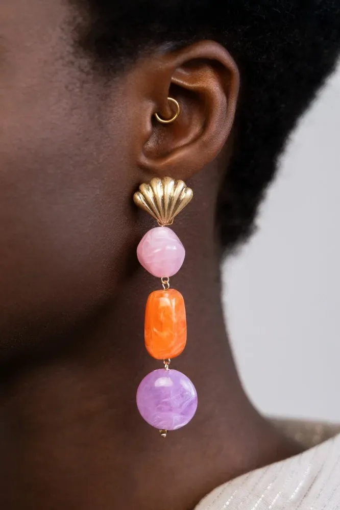 Industrieel Zwaar Belast Statement Drop Earrings Shell & Resin Stones